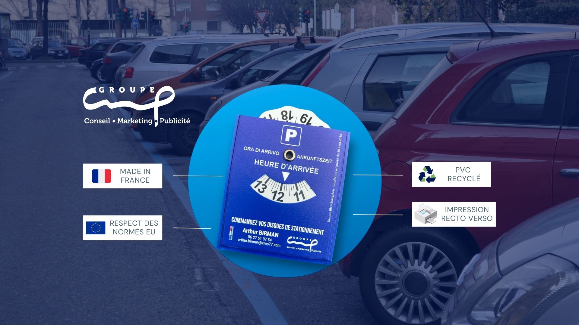 Le disque de stationnement adhésif pour une com' mobile
