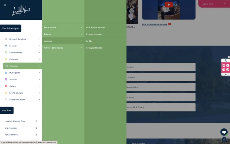Menu de navigation site web Levallois-Perret